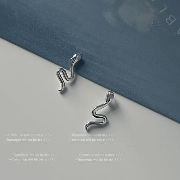 Silver Tone Wavy Squiggle Abstract Stud Earrings For Women