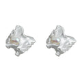 Silver Tone Ruffled Shell And White Pearl Center Stud Earrings view 5