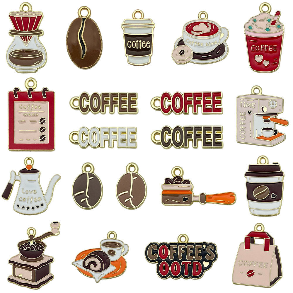 Enamel Zinc Alloy Coffee Milk Tea Cup Charm Pendant for DIY Keychain Necklace Bag Charm