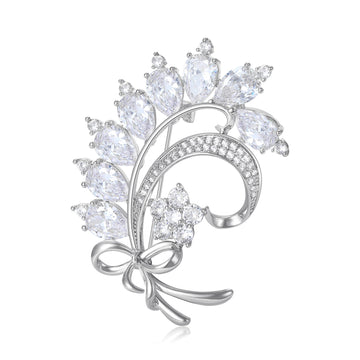 Crystal Bow Bouquet Metal Brooch in Silver and Gold