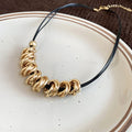 Black Cord Twisted Circle Necklace Hoop Earrings 4 Styles view 6