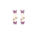 Purple Double Butterfly Crystal Look Extra Long Earrings view 5