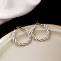 Gold Tone Small Hoop White Pearl Look Bead Cluster Earrings view 2