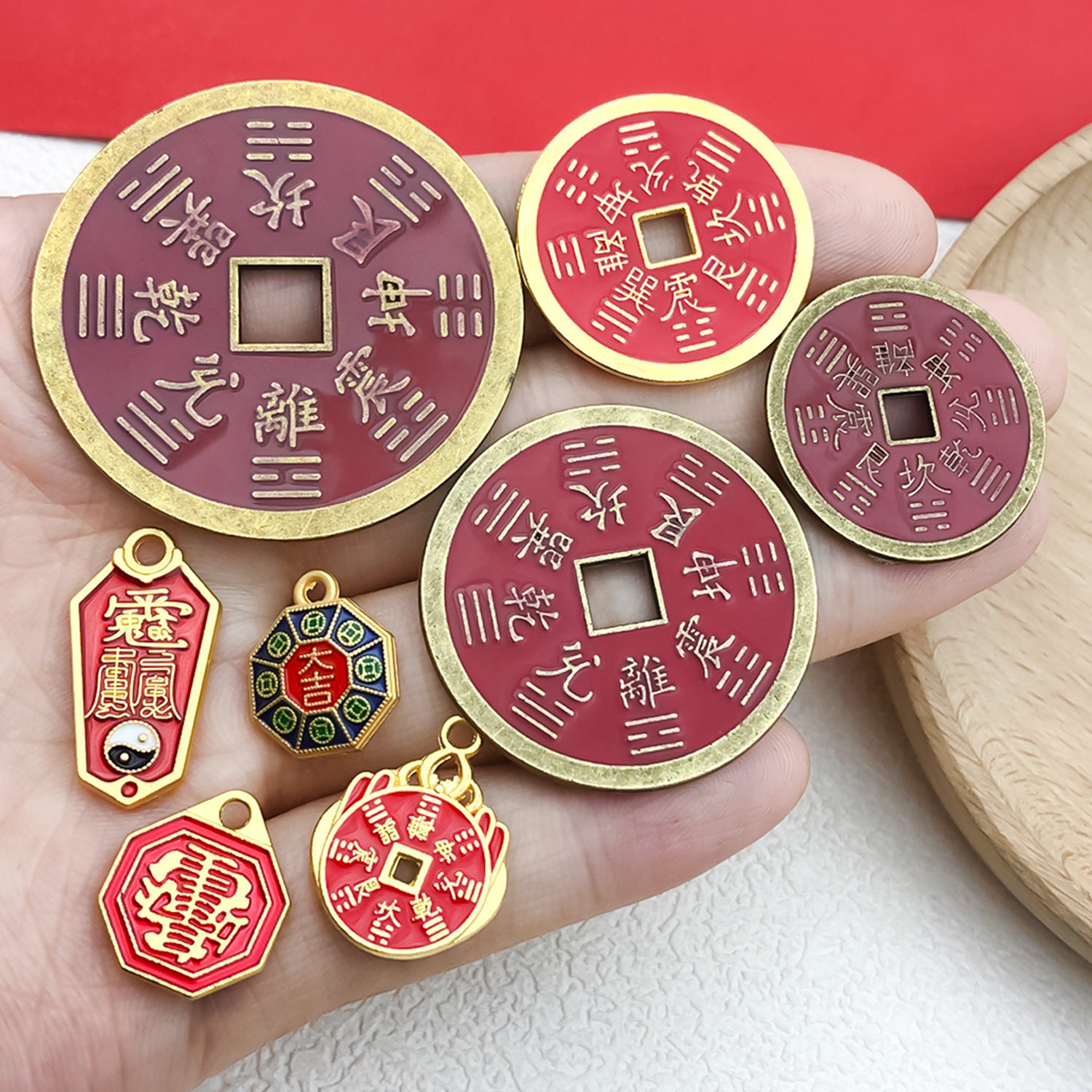Zinc Alloy Antique Coin Square Hole Charm Pendant for DIY Chinese Style Jewelry