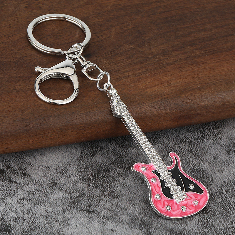 Mini Electric Guitar Enamel Keychain Metal Instrument Bag Charm