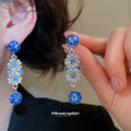 Blue Crystal Flower Silver Necklace Drop Earrings Styles view 4