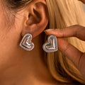 Ribbed Heart Stud Earrings Silver Gold Stainless Steel view 4