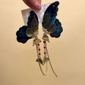 Navy Embroidered Butterfly Asymmetric Tassel Earrings view 4