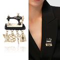 Enamel Sewing Machine Brooch with Dangling Tools Decorative Clothing Pin view 2