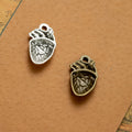 Anatomical Heart Metal Charm in 3 Decorative Finishes view 2