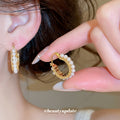 Crystal Pearl Hoop Earrings in Polished Statement Design view 3