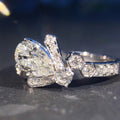 Silver Pear CZ Flower Motif Ring Hexagon Side Accents view 2