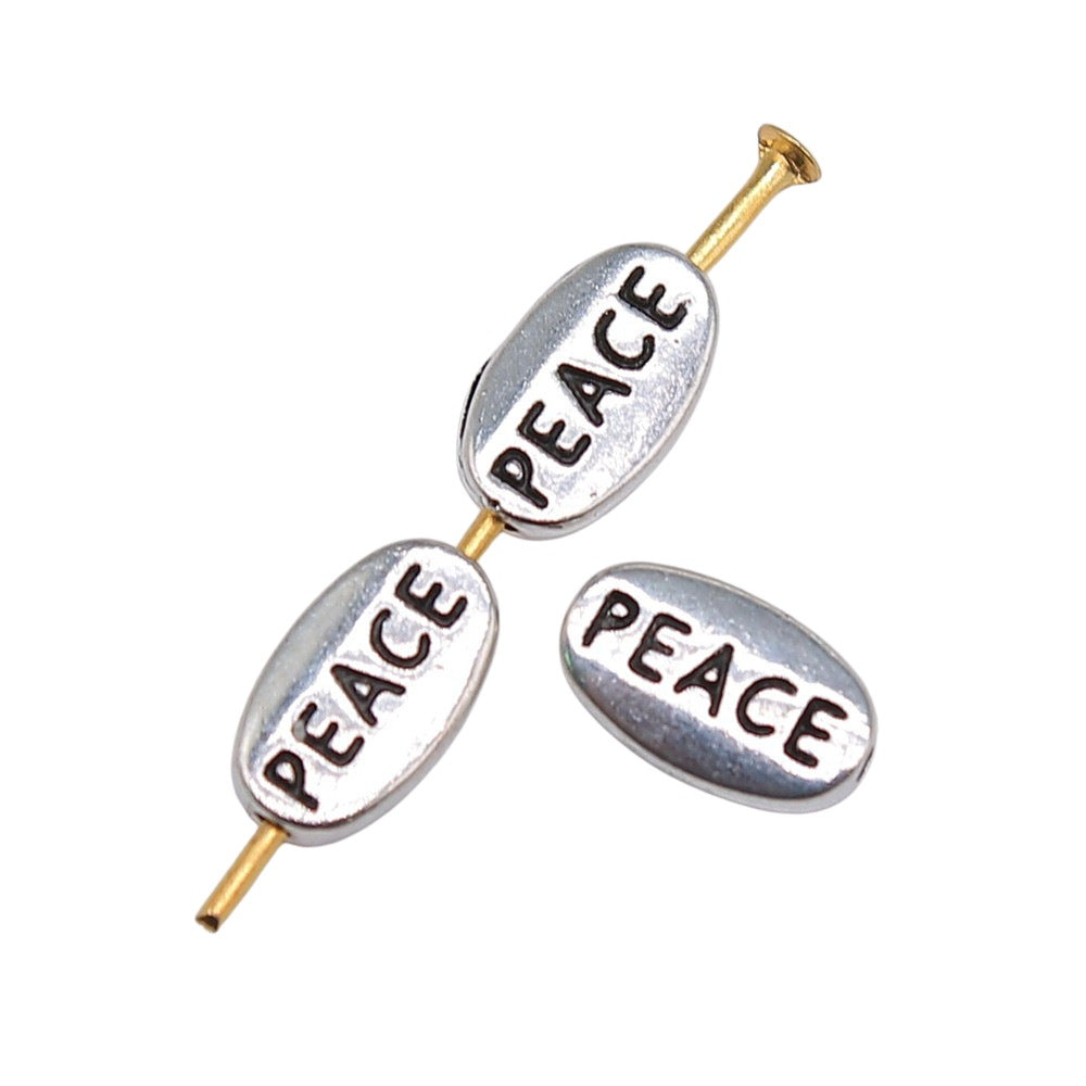10x6mm 0.5g Antique Silver Zinc Alloy PEACE Letter Loose Metal Beads for Bracelet Jewelry Making