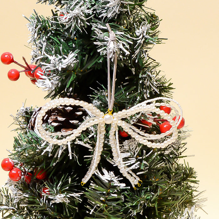 Pearl Bow Christmas Tree Hanging Ornament Beaded Charm