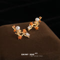 Gold Plum Blossom Branch Stud Earrings Pearl Orange Crystals view 4