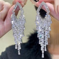 Crystal Geometric Fringe Chandelier Stud Earrings with Polished Metal Details view 1
