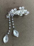 White Pearl Flower Duckbill Hair Clip Cascading Pearl Tassels view 6
