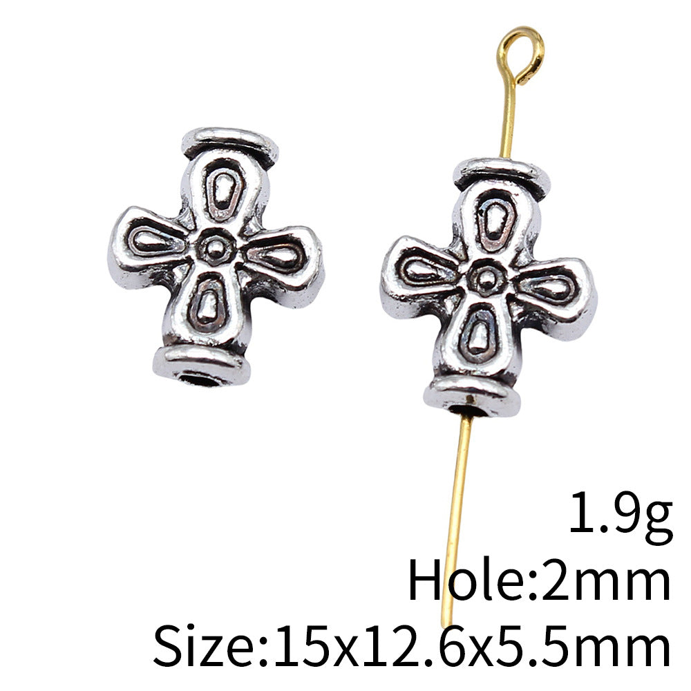 15x12.6x5.5mm 1.9g Antique Silver Zinc Alloy Cross Loose Metal Beads for Bracelet DIY Jewelry Making