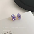 Gold Tone Purple Triple Oval Faceted Stone Half Hoop Earrings view 1