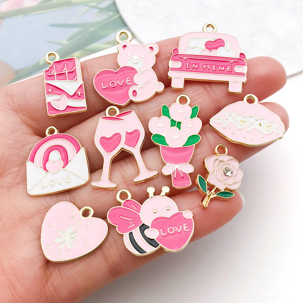 Zinc Alloy Enamel Heart Bouquet Charm Pendant for DIY Bracelet Necklace Keychain