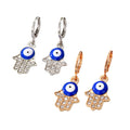 Gold and Silver Tone Crystal Hamsa Evil Eye Huggie Earrings view 5