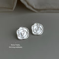 Silver-Tone Mother-of-Pearl Hollow Rose Outline Stud Earrings view 1