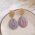 Six Color Woven Teardrop Gold Tone Dangle Earrings view 10