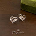 Gold Tone Heart Stud Earrings Pearl Border Teardrop CZ view 4