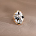 Gold Tone Oval Adjustable Rings with Irregular Chip Inlays view 9