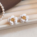 White Flower Stud Earrings with Crystal Centers with Crystal Accents view 4