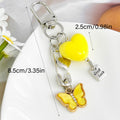 Silver Tone Safety Pin Keychain With Heart Bead And Rhinestone Butterfly view 4