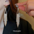 Crystal Triangle Fringe Hook Earrings with Polished Metal Details view 3