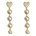 Gold Heart Crystal Top Pearl Cascade Drop Earrings Pair view 5