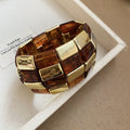 Acrylic Gold Tile Stretch Bracelets Black Beige White Amber view 9