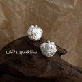 Matte Silver Apple Stud Earrings Floral Gold Center Accents view 4