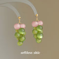 Gold Tone Pink And Green Translucent Grape Cluster Drop Earrings view 1