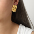 Wrinkled Square Polished Metal Stud Earrings Gold Steel view 7
