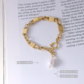 Gold Toggle Chain Bracelet Freshwater Pearl Tassel Drop view 2