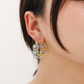 Crystal Look Cluster Gold Tone Rounded Huggie Earrings view 1