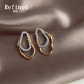 Gold Tone Double Irregular Loop Clear Stone Stud Earrings For Women view 3
