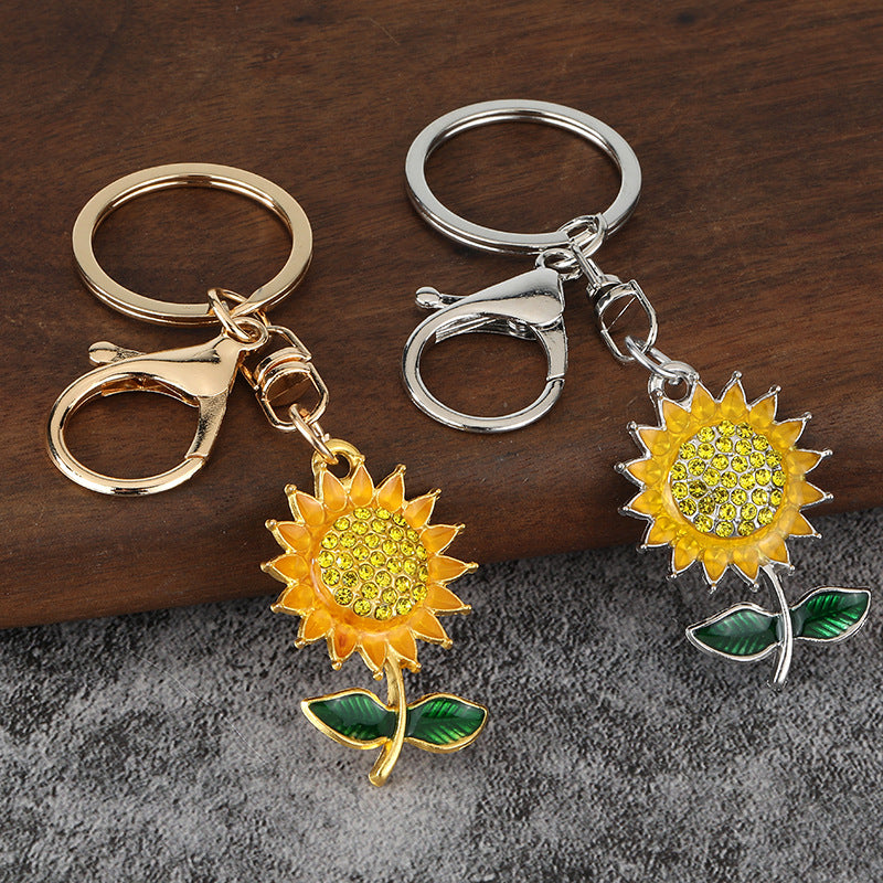 Sunflower Rhinestone Metal Keychain Bag Charm