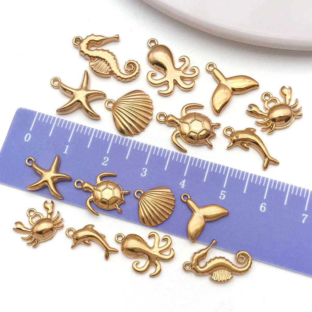 Stainless Steel Octopus Crab Dolphin Starfish Turtle Fish Charm Pendant for DIY Ocean Jewelry