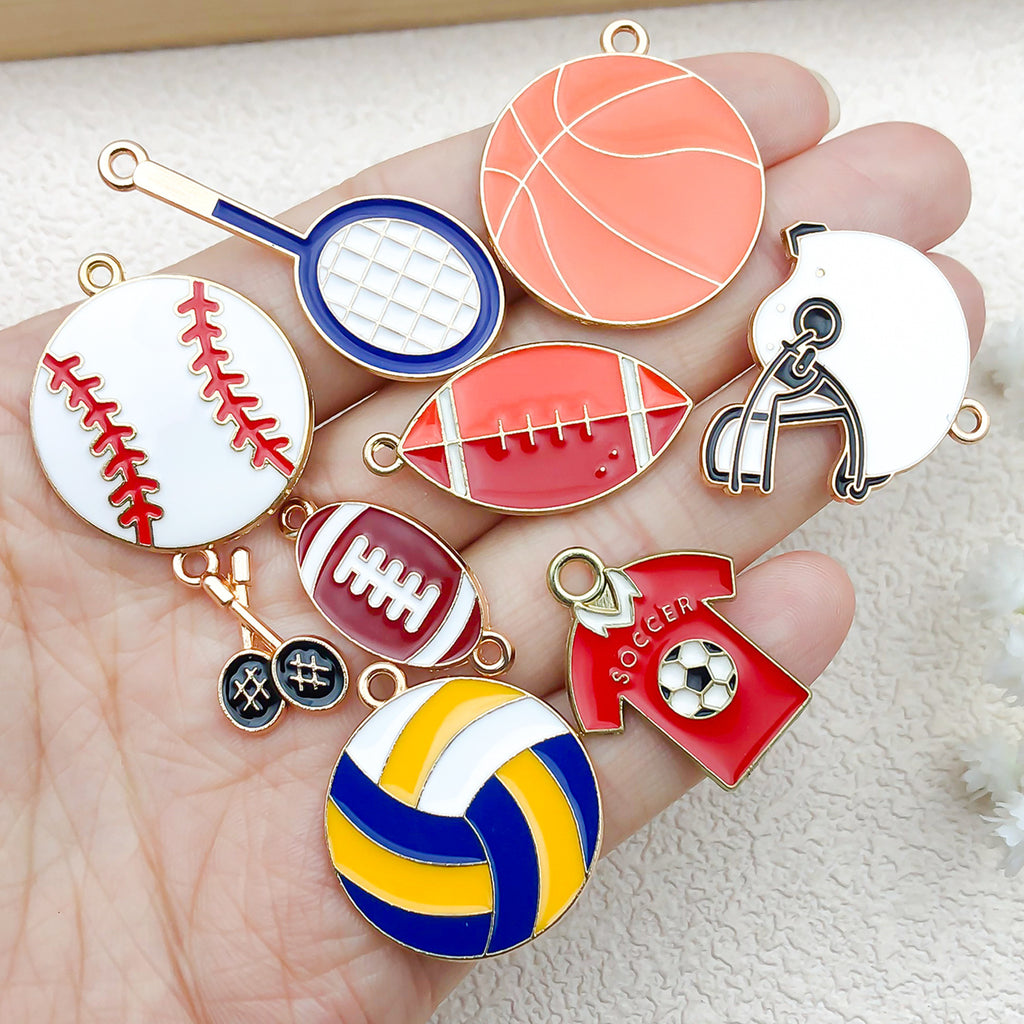 Enamel Zinc Alloy Soccer Basketball Badminton Football Sport Charm Pendants for DIY Keychain
