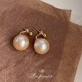 Gold Tone White Cotton Pearl Drop Stud Earrings In Two Sizes view 6