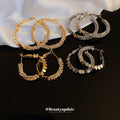 Crystal Trimmed Hoop Earrings in Gold and Silver Tones view 1