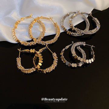 Crystal Trimmed Hoop Earrings in Gold and Silver Tones