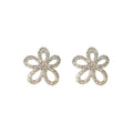 Silver Crystal Openwork Five Petal Flower Stud Earrings view 5