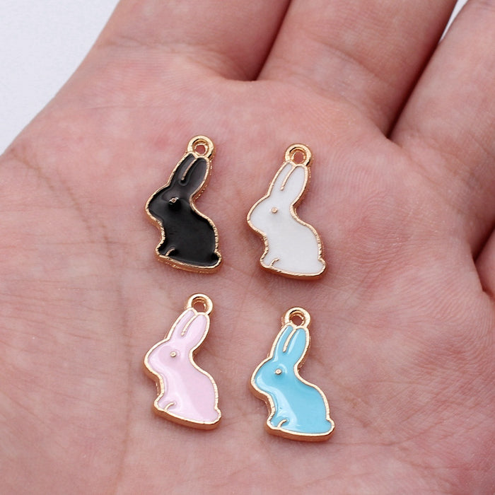 Gold Tone Sitting Rabbit Enamel Charms in Four Colors