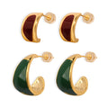 Gold Tone Enamel Crescent Hoop Stud Earrings Multi Color view 5