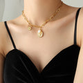 Gold Paperclip Bee Coin Pearl Pendant Necklace Chain view 6